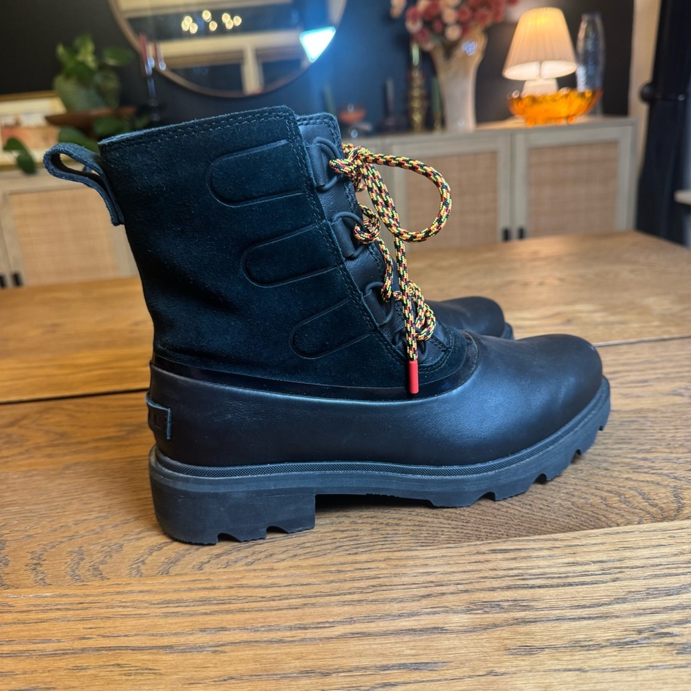 Women's Sorel Black Lennox Leather Waterproof Lace Up Outdoor Duck‎ Boots Size 9 - Picture 2 of 10